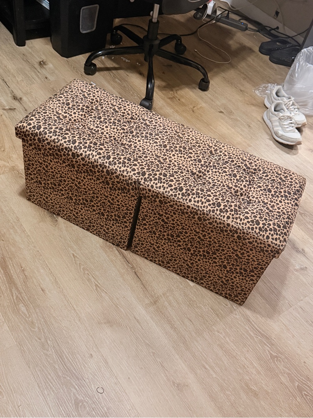 Leopard Print Storage Ottoman Bench